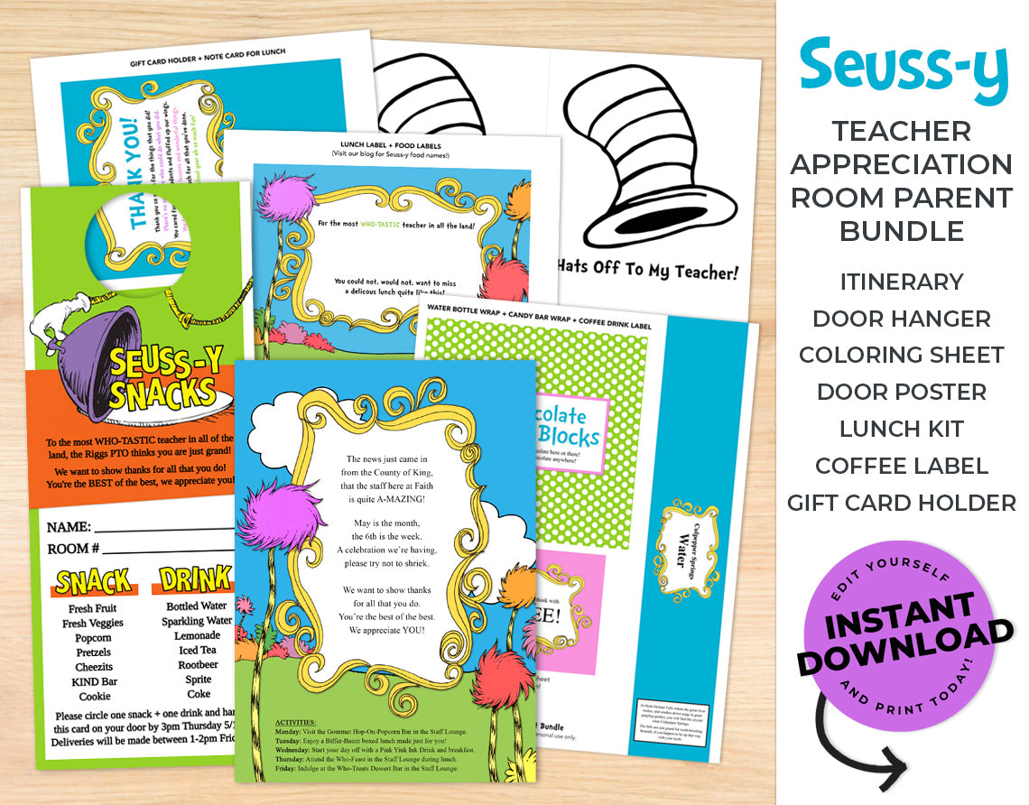 Dr. Seuss Inspired Teacher Appreciation Week Bundle for Room Parents - The Appreciation Shop