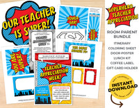 Superhero themed Teacher Appreciation Week Bundle for Room Parents - The Appreciation Shop