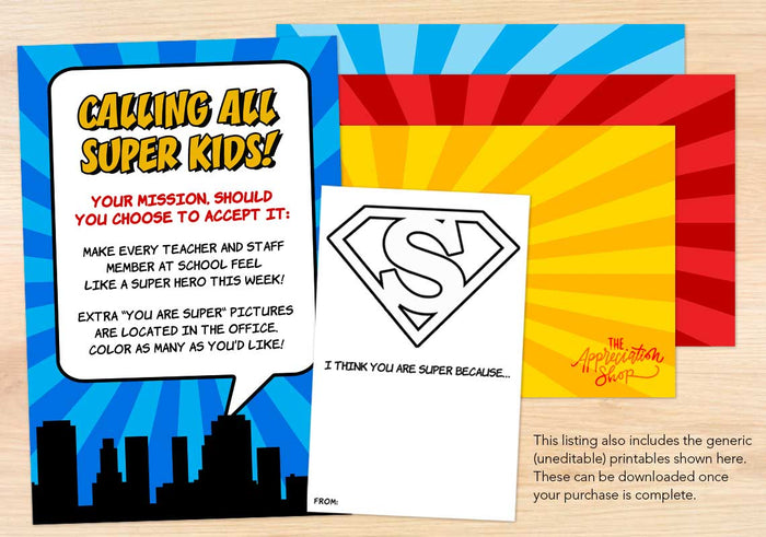 "I Think You Are Super!" Teacher Appreciation Coloring Sheet and Posters - The Appreciation Shop