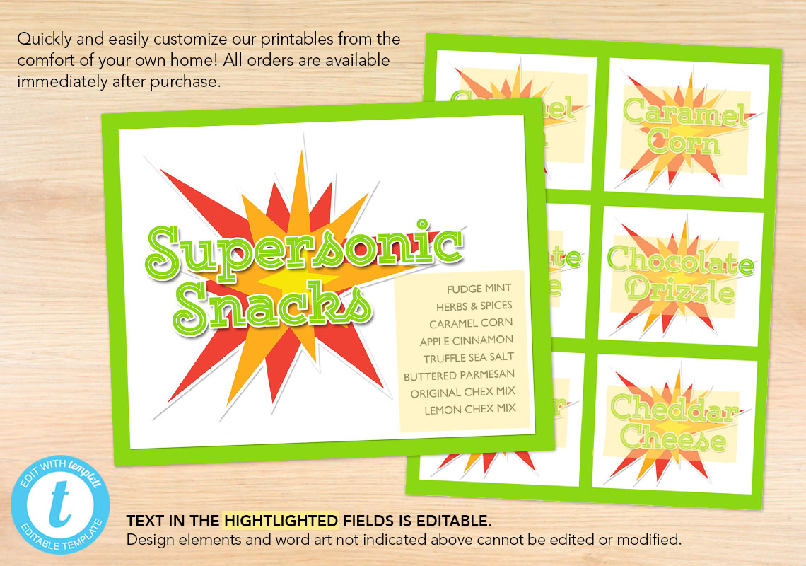 Supersonic Snack Bar Printables - The Appreciation Shop
