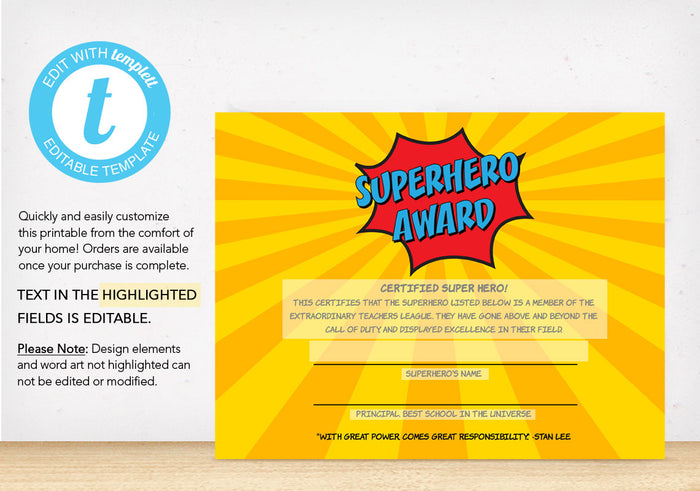 Superhero Award - The Appreciation Shop