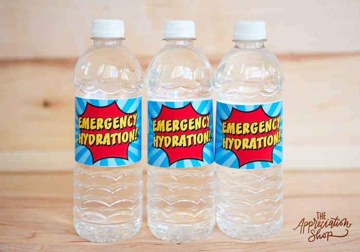 "Emergency Hydration" Water Bottle Labels - The Appreciation Shop