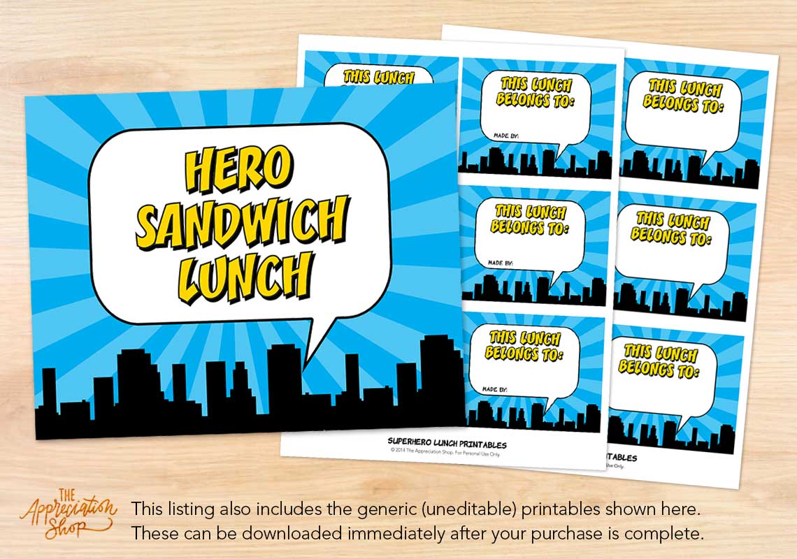 Hero Sandwich Lunch Printables - The Appreciation Shop